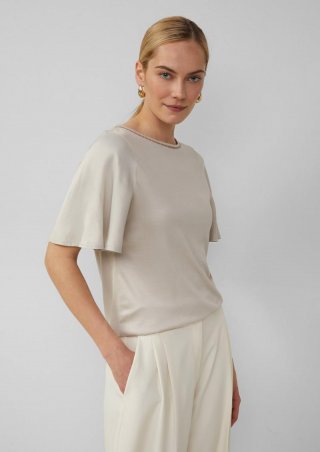 s.Oliver Viskose-T-Shirt mit Rundhalsausschnitt und Satin-Ärmeln - beige