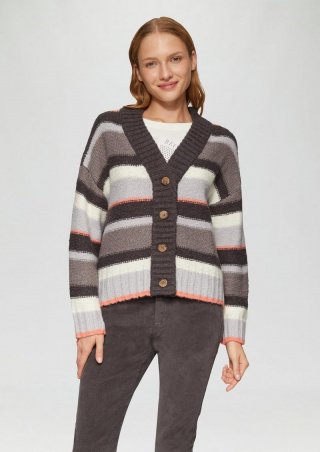 s.Oliver Gestreifte Strickjacke mit Knopfleiste - dunkelgrau