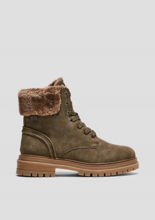 s.Oliver Tex-Stiefel mit Kunstfell-Applikation - olivgrün