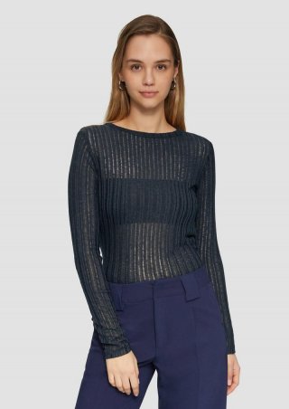 s.Oliver Leicht transparentes Longsleeve mit Strukturmuster - tiefblau