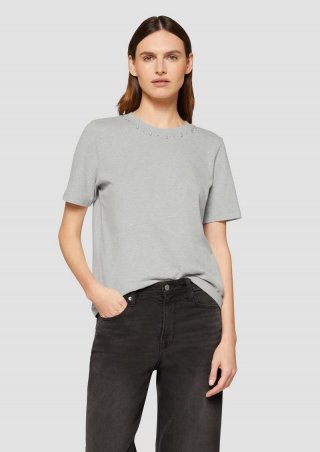 s.Oliver T-Shirt aus Baumwolle mit Schmucksteinen - grau meliert