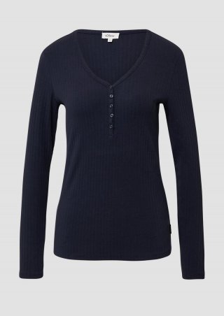s.Oliver Ripp-Langarmshirt mit Knopfleiste im Slim Fit - navy