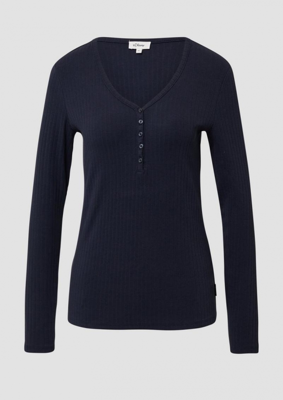 s.Oliver Ripp-Langarmshirt mit Knopfleiste im Slim Fit - navy