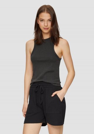 s.Oliver Slim-Fit-Tanktop aus Rippware im Vintage-Look - schwarz