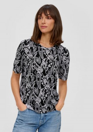 s.Oliver T-Shirt mit Plisseefalten - schwarz