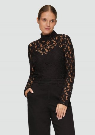 s.Oliver Spitzen-Longsleeve aus Modalmix - schwarz
