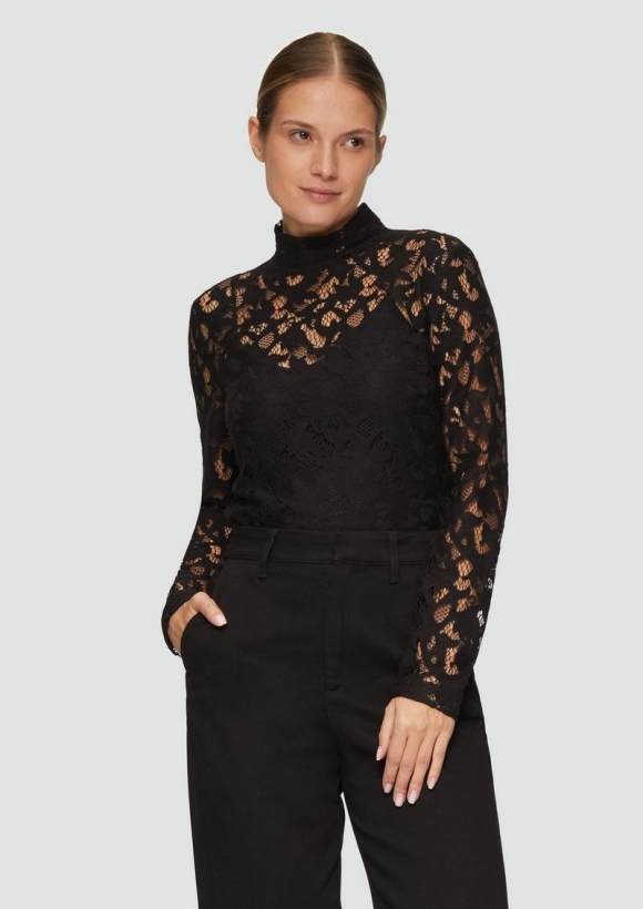 s.Oliver Spitzen-Longsleeve aus Modalmix - schwarz