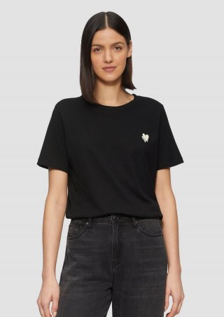 s.Oliver T-Shirt im Relaxed Fit mit Herz-Stickerei - schwarz