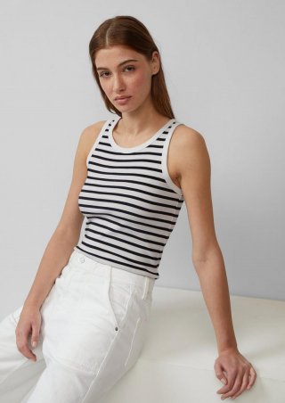s.Oliver Slim-Fit-Top mit Rippstruktur - ecru
