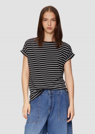 s.Oliver T-Shirt aus Lyocellmix mit Ringelmuster - schwarz