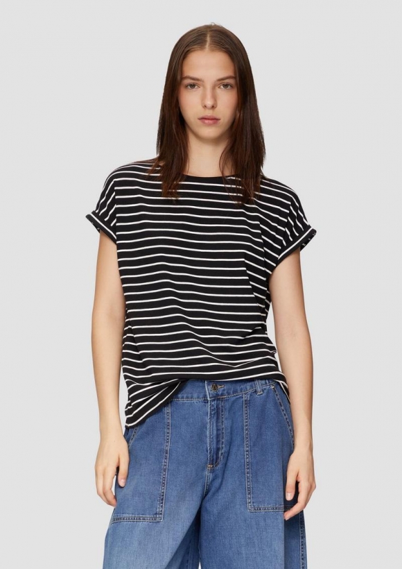 s.Oliver T-Shirt aus Lyocellmix mit Ringelmuster - schwarz