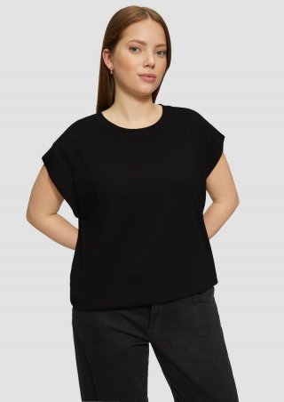 s.Oliver Baumwollshirt mit Schulterdetail - schwarz