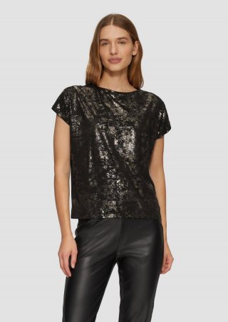s.Oliver Fließendes T-Shirt aus Viskosemix mit Metallic-Print - schwarz