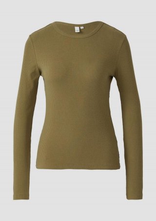 s.Oliver Geripptes Longsleeve im Slim Fit - grün