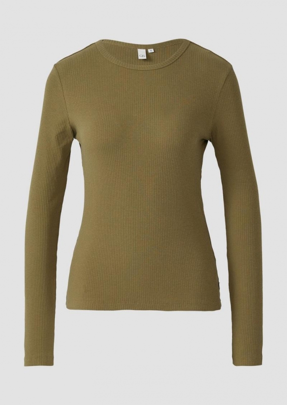 s.Oliver Geripptes Longsleeve im Slim Fit - grün
