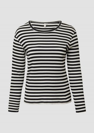 s.Oliver Geripptes Longsleeve im Slim Fit - schwarz