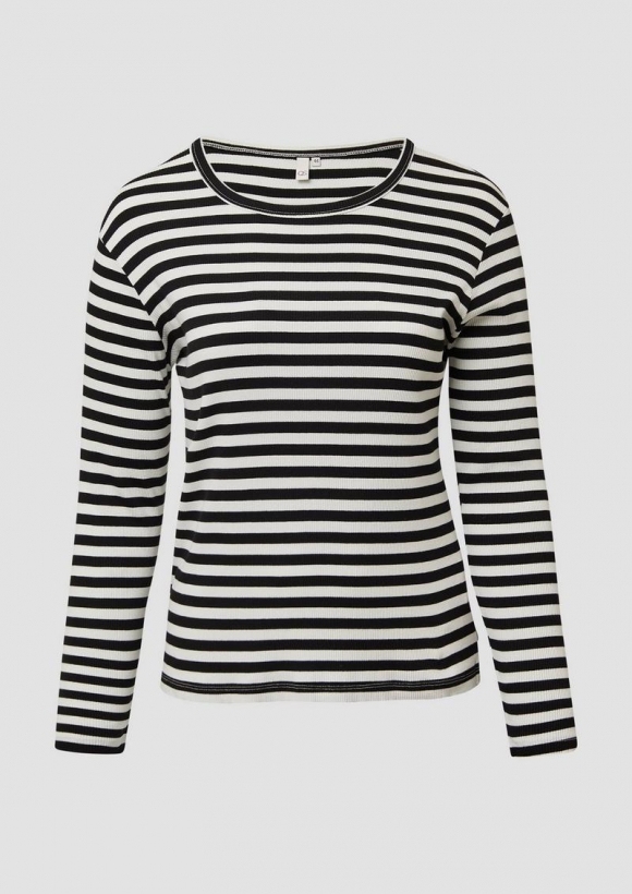 s.Oliver Geripptes Longsleeve im Slim Fit - schwarz