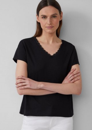 s.Oliver T-Shirt mit Spitze aus Modalmix - schwarz