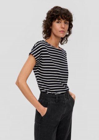 s.Oliver Gestreiftes T-Shirt - schwarz