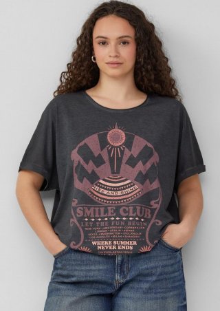 s.Oliver Gewaschenes T-Shirt mit Frontprint - schwarz