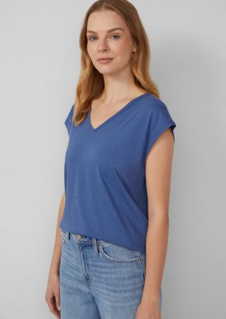 s.Oliver T-Shirt mit V-Ausschnitt und Rücken-Detail - royalblau