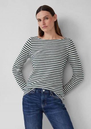 s.Oliver Lässiges Langarmshirt mit U-Boot-Ausschnitt - tannengrün