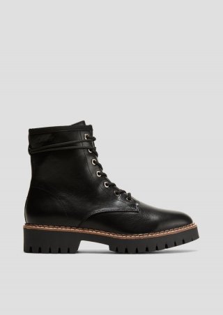s.Oliver Schnürstiefel in Leder-Optik - schwarz