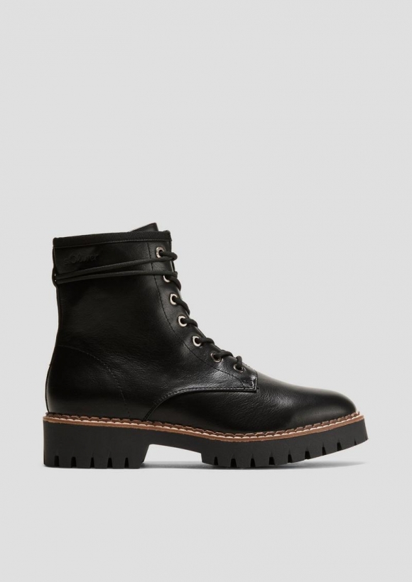 s.Oliver Schnürstiefel in Leder-Optik - schwarz