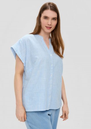 s.Oliver Baumwoll-Bluse mit Tunika-Ausschnitt und leichten Raffungen - himmelblau