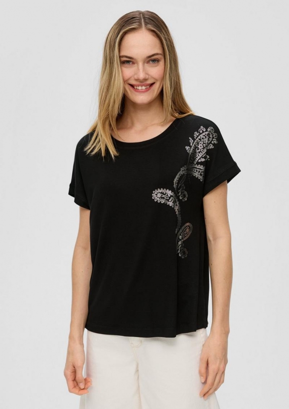s.Oliver T-Shirt mit Pailletten - schwarz