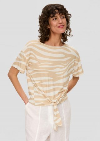 s.Oliver Lässiges T-Shirt mit Knotendetail aus Leinenmix - beige