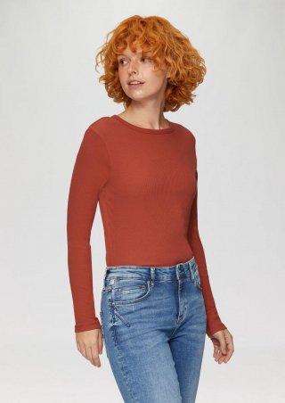 s.Oliver Geripptes Longsleeve im Slim Fit - rot