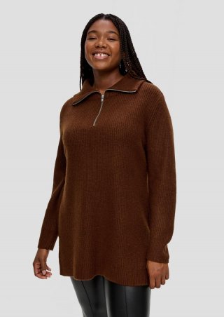 s.Oliver Strickpullover mit Troyer-Kragen - braun