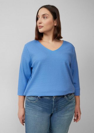 s.Oliver Strukturiertes Jersey-Sweatshirt mit V-Ausschnitt und 3/4-Ärmeln - blau