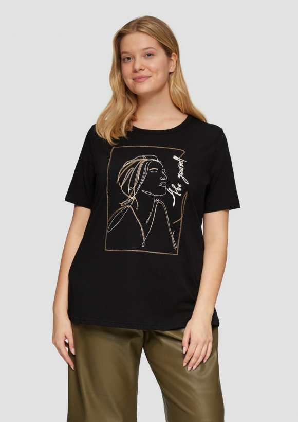s.Oliver T-Shirt mit Stickerei-Artwork - schwarz