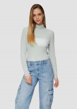 s.Oliver Meshshirt mit Stehkragen - salbeigrün
