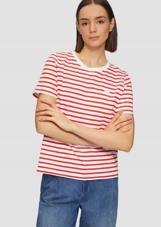 s.Oliver Gestreiftes T-Shirt im Relaxed Fit mit Herz-Stickerei - preiselbeere