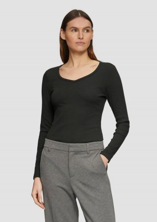 s.Oliver Feines Jersey-Longsleeve mit Rippstruktur - schwarz