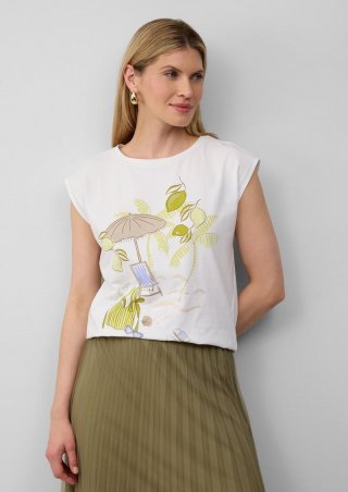 s.Oliver Jersey-T-Shirt mit Artwork und Glitzerdetails - ecru