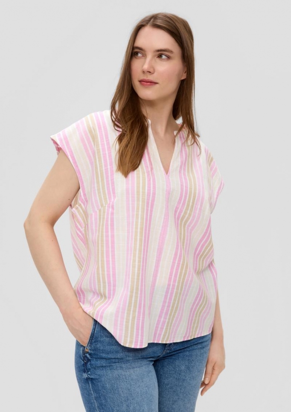 s.Oliver Gestreifte Baumwoll-Bluse im Relaxed Fit - rosa
