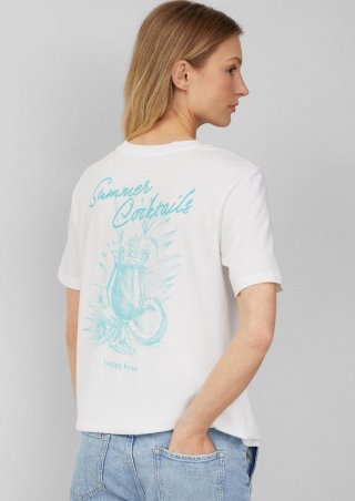 s.Oliver Jersey-T-Shirt mit Frontprint und Schmuckperlen - weiß