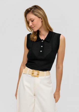 s.Oliver Semitransparentes Shirt im Slim Fit mit Hemdkragen - schwarz