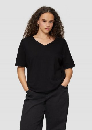 s.Oliver Baumwollshirt mit V-Ausschnitt - schwarz
