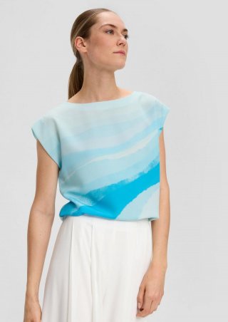s.Oliver T-Shirt im Materialmix mit Blusenfront - arktisblau