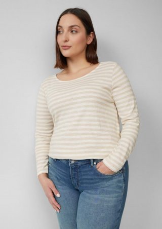 s.Oliver Geringeltes Langarmshirt aus Flammgarn mit Crew Neck - beige