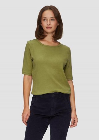 s.Oliver Geripptes Shirt mit halblangen Ärmeln - guacamole
