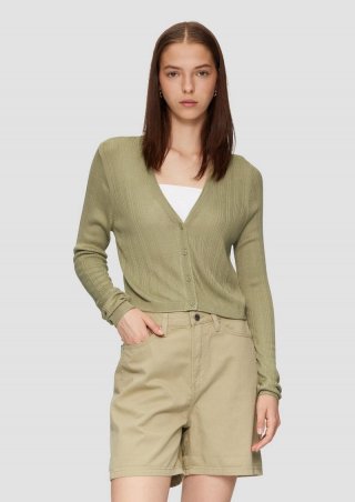 s.Oliver Verkürzte Strickjacke aus Viskosemix - helles olivgrün