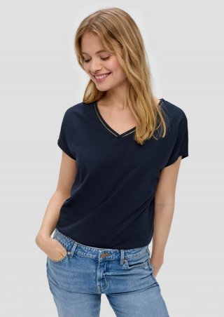 s.Oliver Baumwoll-T-Shirt mit Spitzendetails - navy