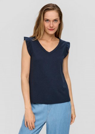 s.Oliver Ärmelloses Shirt aus Baumwollmix mit Volants - tiefblau