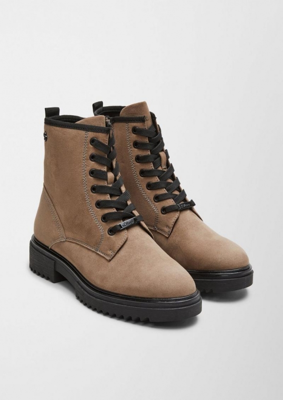 s.Oliver Schnürboots in Veloursleder-Optik - hellbraun